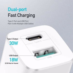 Wall charger Dux Ducis C80 Super Si - USB + Type C - PD 30W QC 3.0 18W 3A white