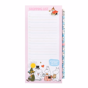 Moomins magnetiline külmkapile kinnitatav ostunimekirjaplokk pliiatsiga, 10 × 21 cm