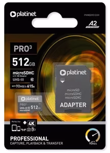 Mälukaart Platinet MicroSD 512GB (class10 UHS-III 90MB/S) + SD Adapteris