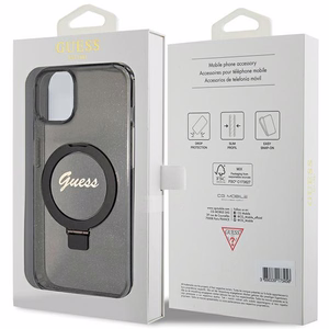 Guess Ring Stand Script Glitter MagSafe ümbris jaoks iPhone 13 / 14 / 15 - must