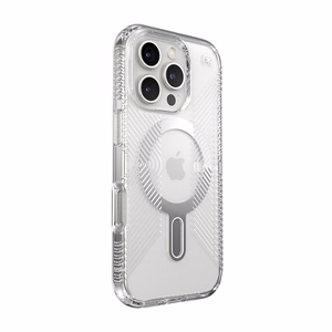 Speck Presidio Perfect-Clear Grip ClickLock & MagSafe ümbris seadmele iPhone 16 Pro, läbipaistev / kroomviimistlus / Serene Silver