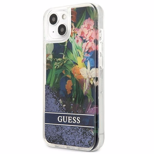 Guess GUHCP13SLFLSB iPhone 13 mini 5.4" синий/синий жёсткий чехол Flower Liquid Glitter