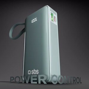 Powerbank SBS 10000 mAh 20W with built-in USB-C cable and digital display - gray
