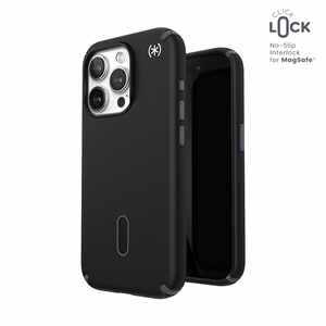 Speck Presidio2 Pro ClickLock MagSafe ümbris seadmele iPhone 15 Pro, mustas ja kiltkivihallis värvitoonis