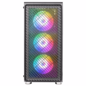Mars Gaming MC-F ATX mänguarvuti poolkorpus, täiskarastatud klaas, metallvõrk esiküljel, 4× 120 mm ARGB ventilaatorid, must