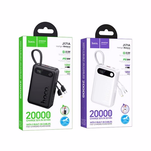 Akupank Hoco 20000 mAh QC PD 2A 22,5W sisseehitatud kaablitega USB C + Lightning J171A must