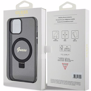 Guess Ring Stand Script Glitter MagSafe ümbris jaoks iPhone 12/12 Pro - must