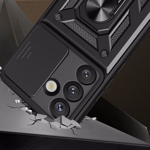 Hybrid Armor Camshield Ümbris with Stand and Camera Cover jaoks Realme P3 5G - Must