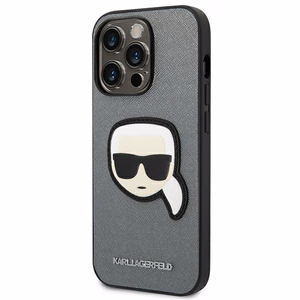 Karl Lagerfeld Saffiano Karl's Head Patch Case iPhone 14 Pro jaoks - hõbedane