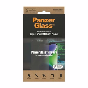 PanzerGlass Ultra-Wide Fit Karastatud klaas Antibacterial Privaatsus jaoks iPhone 14 Plus/13 Pro Max