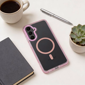 Чехол Samsung A27 Frame Clear Hybrid Mag Cover, совместимый с MagSafe, пудрово-розовый