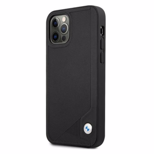 BMW nahast deebossi ümbris iPhone 12 / iPhone 12 Pro jaoks - must