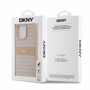 DKNY Leather Mono Stripe & Metal Logo ümbris jaoks iPhone 15 Pro Max - roosa