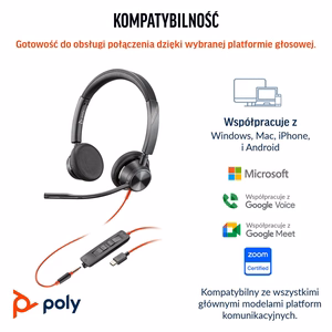 HP Poly Blackwire 3325 Stereo Microsoft Teams sertifitseeritud USB-C peakomplekt +3,5 mm pistik + USB-C/A adapter