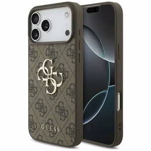 Guess PU 4G Metal Logo ümbris Apple iPhone 18 Pro telefonile, pruun