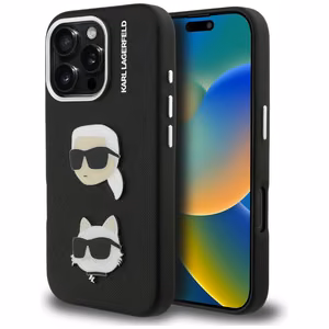 Karl Lagerfeld FW Grained Karl & Choupette Heads Pins ümbris mudelile iPhone 16 Pro Max – must