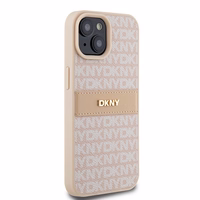 DKNY Leather Mono Stripe & Metal Logo ümbris jaoks iPhone 15 / 14 / 13 - roosa