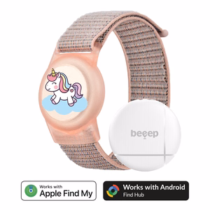 Beeep OneTag otsinguseade laste Velcro-kinnitusega käepaelaga, Unicorn, Apple Find My / Android