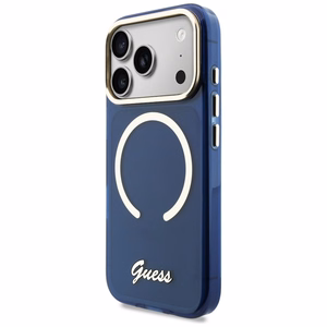 Guess IML Script Metal MagSafe Ümbris for iPhone 17 Pro - sinine