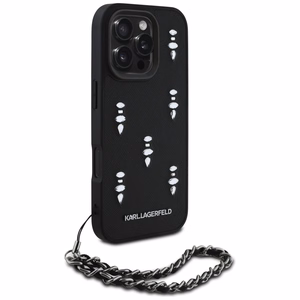 Karl Lagerfeld Saffiano Crystals с цепочкой чехол для iPhone 16 Pro Max - черный