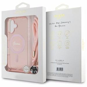 Guess Crossbody Cord Script MagSafe iPhone 16 Ümbris - roosa