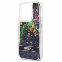 Guess Flower Liquid Glitter ümbris jaoks iPhone 14 Pro Max - sinine