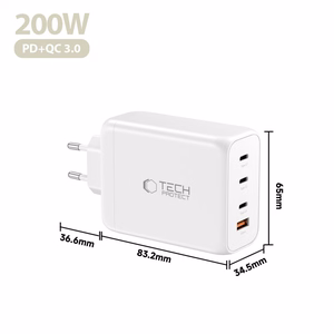 Tech-Protect NC200W-GaN 4-portiline 200W seinalaadija - valge