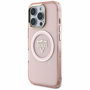 Guess IML Metal Mountain Logo MagSafe iPhone 16 Pro Max Ümbris - roosa