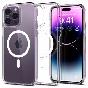 Spigen Ultra Hybrid Mag ümbris MagSafe'iga iPhone 14 Pro jaoks - läbipaistev/valge