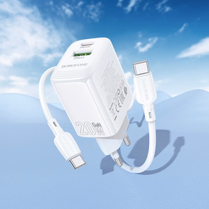 Laadija Borofone BN27 20W USB-C/USB-A + USB-C to USB-C kaabel 1.0m valge