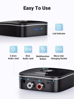 Bluetooth adapter vastuvõtja Ugreen CM123 2xRCA/AUX Bluetooth 5.0 must (30445)