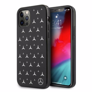 Mercedes hõbedaste tähtede mustriga ümbris iPhone 12 Pro Max'ile - must