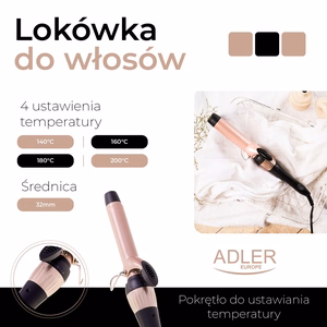 Adler AD 2118 – keraamiline lokitang, 32 mm, kuni 200 °C, 56 W, must/roosa