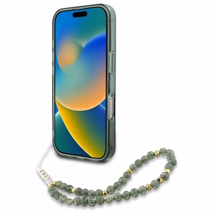 Guess IML Flowers Allover Electro With Pearl Strap MagSafe ümbris jaoks iPhone 16 Plus - roheline