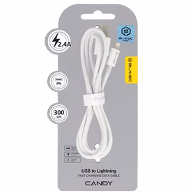 Blavec Kaabel Candy braided - USB to Lightning - 2,4A 3 metres Apple CarPlay (CCA-UL24W30) valge