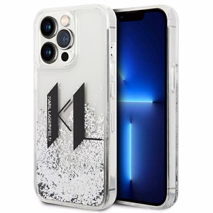 Karl Lagerfeld Liquid Glitter Big KL ümbris iPhone 14 Pro jaoks - hõbedane