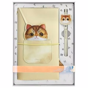 NIMMY 2-in-1 märkmiku ja pliiatsi komplekt BIG EYED PET 2.0, khakivärvi kass