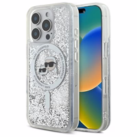 Karl Lagerfeld Liquid Glitter Karl & Choupette Head Magsafe Ümbris jaoks iPhone 16 Pro Max - Clear