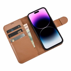 iCarer rahakoti ümbris 2in1 Cover iPhone 14 Pro Max nahast Flip Cover Anti-RFID pruun (WMI14220728-BN)