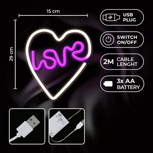 Neon LED Light LOVE HEART lilla valge NNE02 Neolia