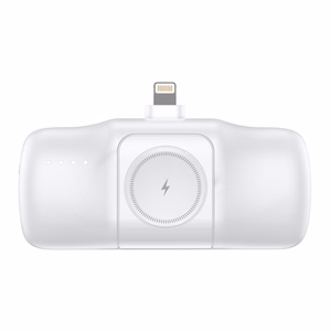 Wozinsky WF16-YLS 5000mAh 15W Lightning Mini Power Bank sisseehitatud USB-C kaabliga ja Apple Watchi laadijaga - valge