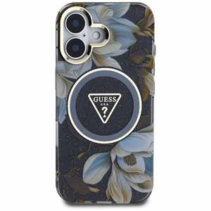 Guess Glitter Flowers Triangle Buttons MagSafe ümbris jaoks iPhone 16 must