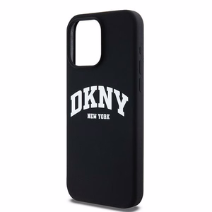 DKNY Liquid Silicone Valge Printed Logo MagSafe ümbris jaoks iPhone 15 Pro Max - must