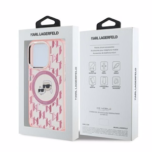 Karl Lagerfeld IML Monogram Karl & Choupette Head MagSafe iPhone 15 Pro Ümbris - roosa