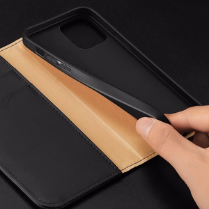 Dux Ducis Hivo Nahast Flip Cover Ehtne nahast rahakott kaartide ja dokumentide jaoks iPhone 14 Pro Max Brown