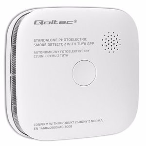 Qoltec 52579 Juhtmevaba suitsuandur akuga | Tuya | Wi-fi | anduri tööiga 10 aastat | alarm 85dB | LED