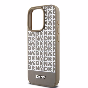 DKNY Leather Printed Pattern Metal Logo MagSafe Ümbris jaoks iPhone 15 Pro - Brown