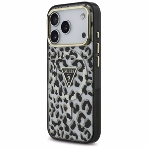Чехол GUESS для IPHONE 17 Pro совместимый с MagSafe GUHMP17LHLEGTGLK (PC TPU W/ Leopard Glitter) чёрный