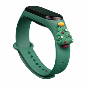 Rihm Xmas Xiaomi Mi Band 3 / 4 jõuludeks Silikoonist rihmaga käevõru koos jõulupuuga - tumeroheline