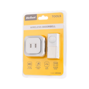 Rebel pistikuga 230 V juhtmevaba uksekell (36 meloodiat, 2 USB-porti)
